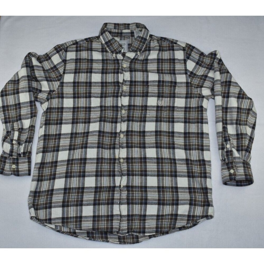 Chaps Mens Button-Down Flannel Brown Long Sleeve Check Plaid Shirt Size L